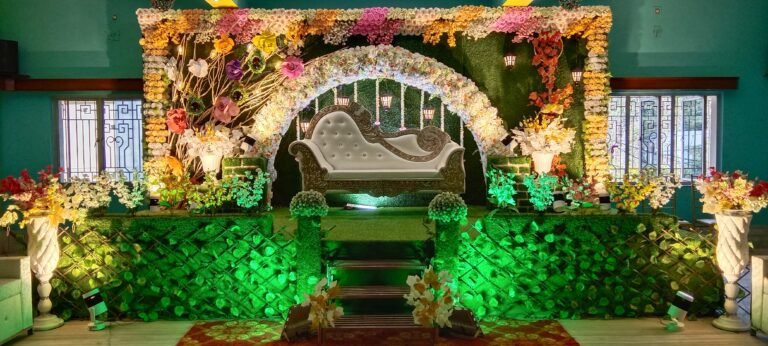 Beautiful wedding stage decoration designed by Runa Creations in Bankura.